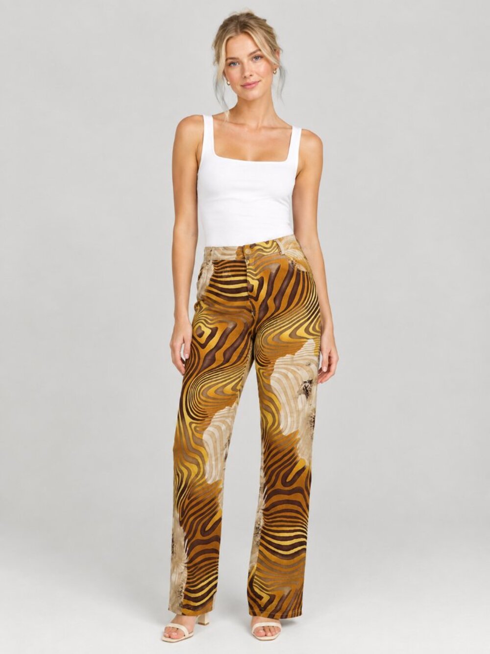 2/$30 Company Ellen Tracy Groovy Dazzle Stripe Floral Trouser Mid Rise #A4480